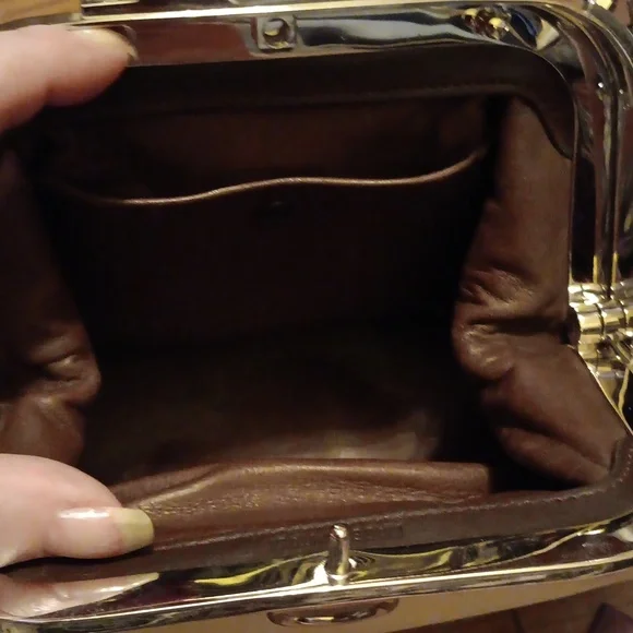 NWOT RALPH LAUREN BROWN LEATHER/CREME FABRIC HANDBAG - Picture 5 of 11